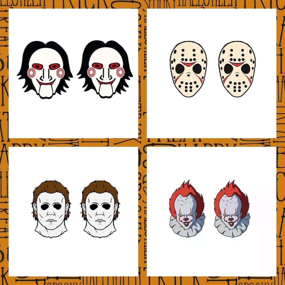 Halloween Horror Stud Earring Bundle Michael Myers, IT, Saw, & Jason